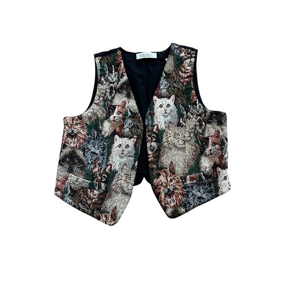 Karen Scott Jackets & Blazers - Vtg Karen Scott Tapestry Cat Print Grandmacore Vest | Women’s XL